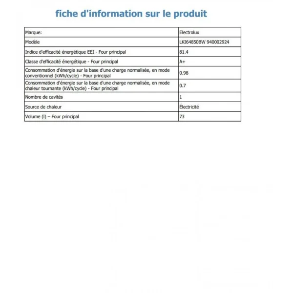 Cuisinière Induction A+ 73l 3 Feux Blanc – Lki64850bw – ELECTROLUX 3